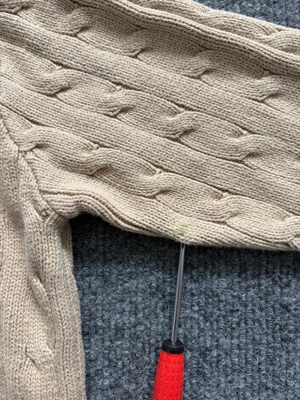 Polo Ralph Lauren Boys Size 5 Cable Knit Sweater Beige Tan Cotton Pony